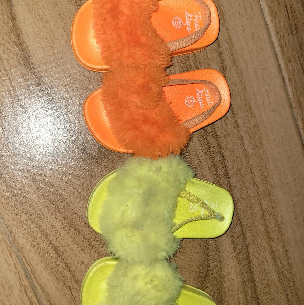 Toddler Neon Orange & Yellow Furry Sandals